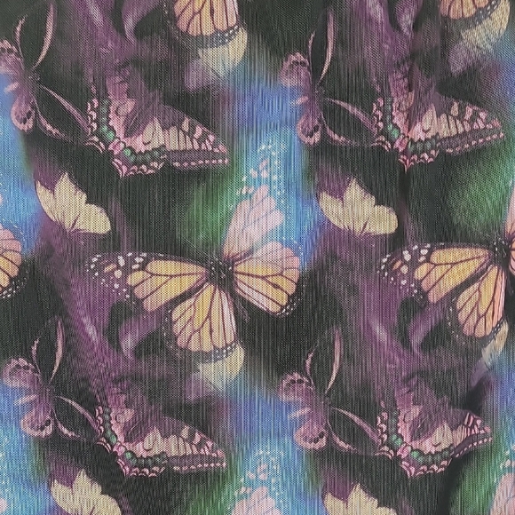 🦋 Vintage Y2K 90s Butterfly Strapless Sheer Fairy Goth Asymmetrical Midi Dress - Picture 12 of 14